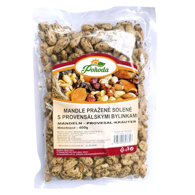 Mandle pražené solené s provensálskými bylinkami, 400 g