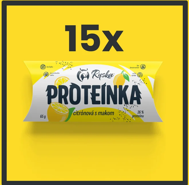 15 x 65 g Balenie proteínových tyčiniek značky "Ryska Proteínka"