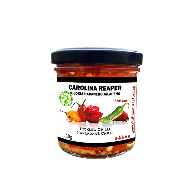 110 g Nakladané chilli Carolina Reaper s Jolokiou a plátkami Jalapeno