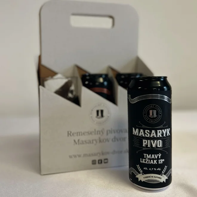 5 x 0,5 l Degustačný balíček pív + pohár s logom Masaryk v darčekovom balení
