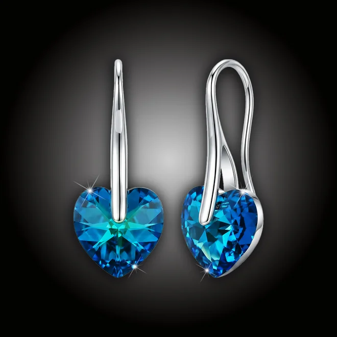 Náušnice Srdce Swarovski® Bermuda Blue