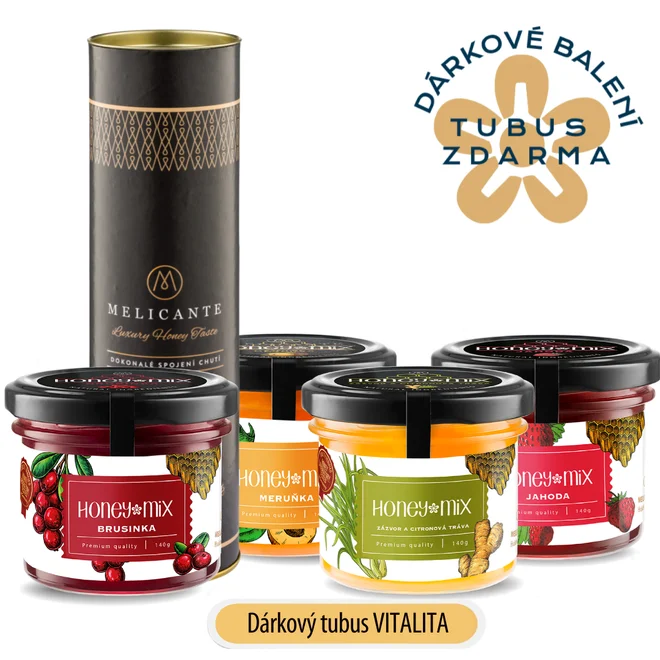 4 x 140 g Darčekové balenie ochutených medov v tubuse (vitalita)