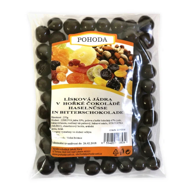 Lísková jádra v hořké čokoládě, 250 g