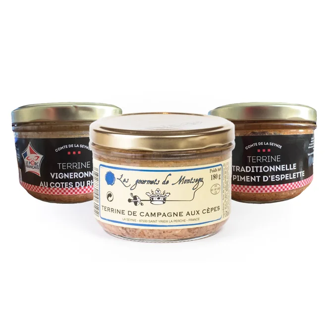 3 x 180 g Balenie francúzskych paštét (s vínom+sedliacka+pečeňová)