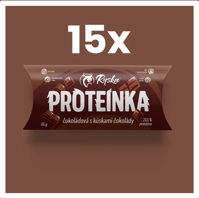 15 x 65 g Balenie proteínových tyčiniek značky "Ryska Proteínka"