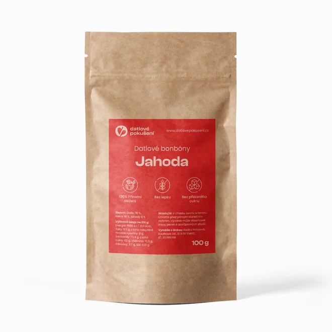Datlové bonbony, jahoda