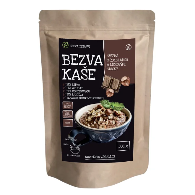Bezlepková ovesná kaše s čokoládou a lískovými oříšky (500 g)