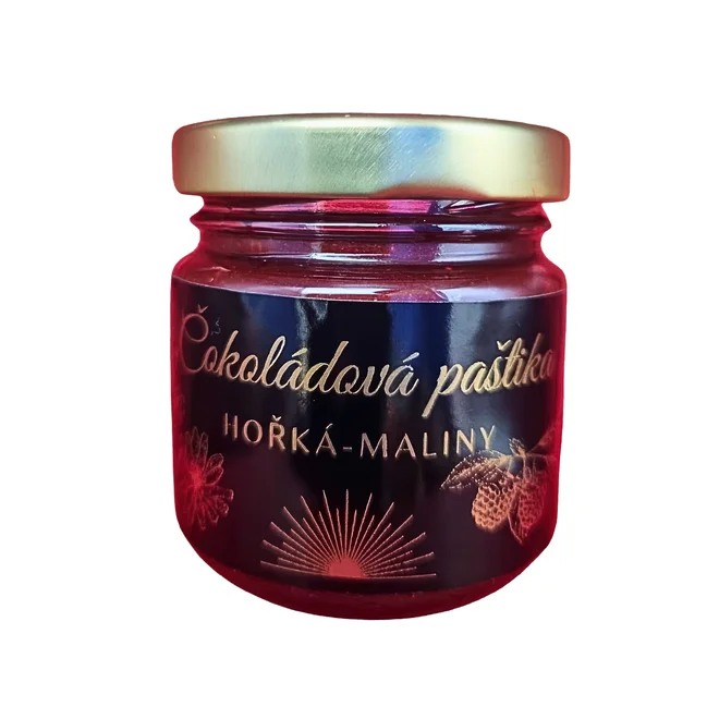Čokoládová paštika hořká 70,5 % s malinami a čekankovým sirupem, 100 g