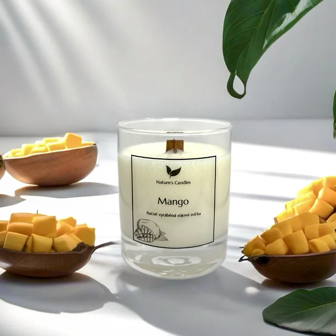 180 g Handmade sójová sviečka s dreveným knôtom "Mango"