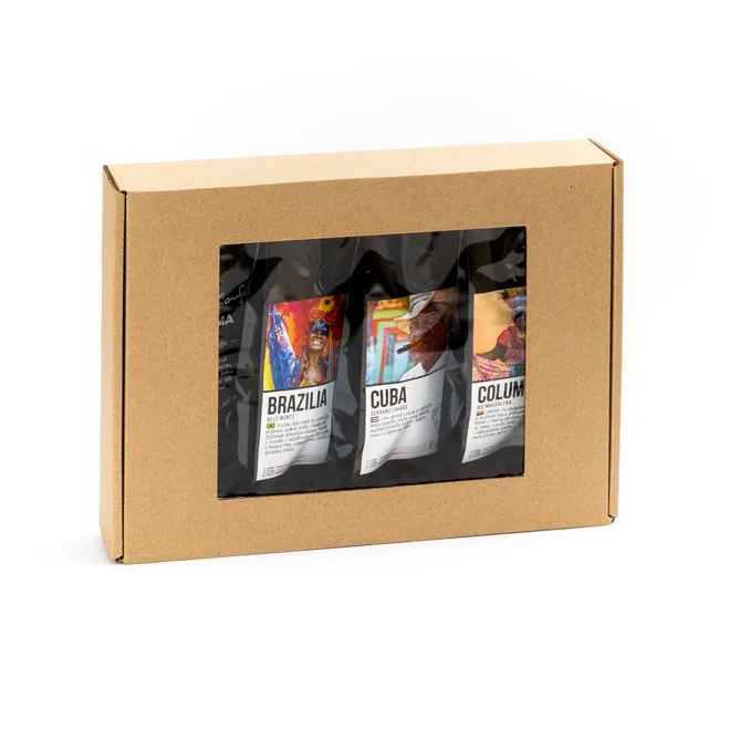 4×100 g Darčekový balíček kávy (Crema Blend+Brazília+Mexiko+Kolumbia)