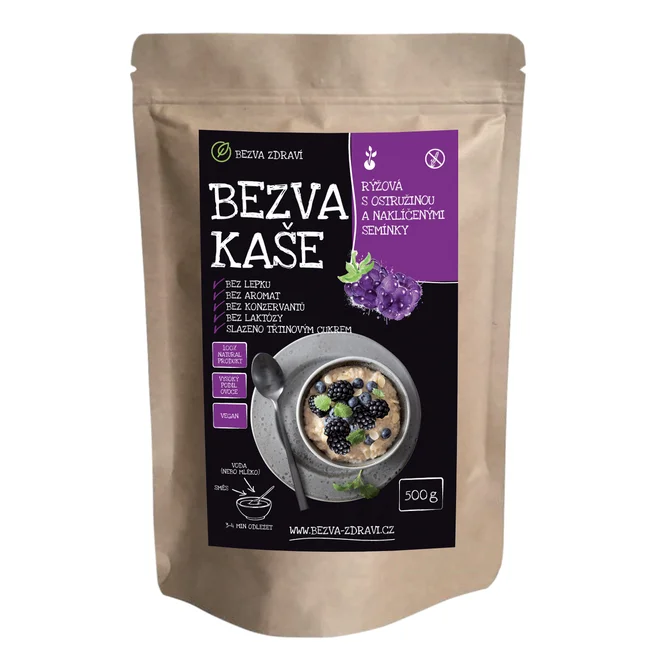 Bezlepková rýžová kaše s ostružinou a semínky (500 g)