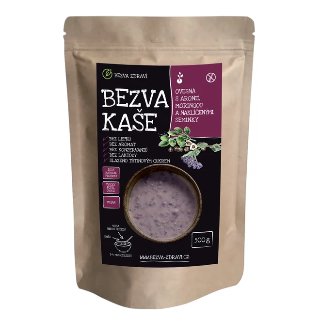 Bezlepková ovesná kaše s aronií, moringou a semínky (500 g)