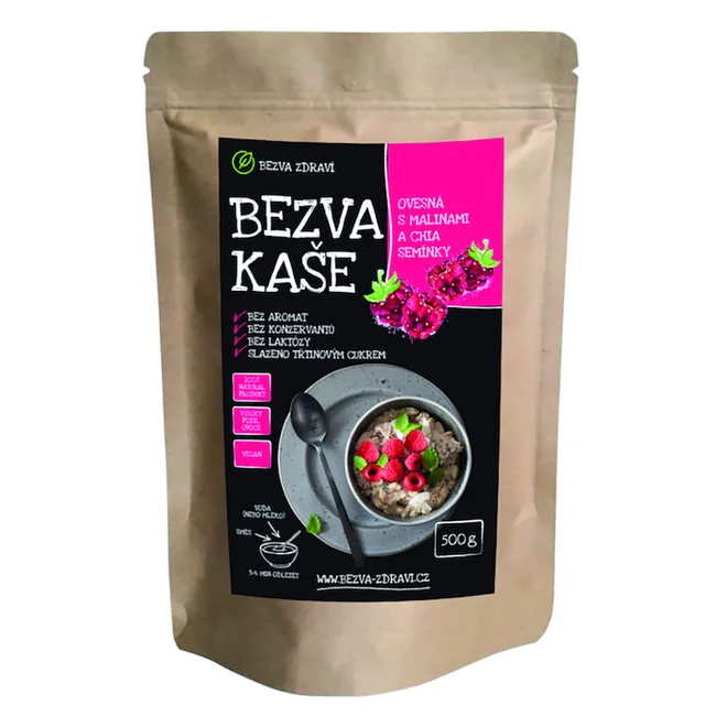 Ovesná kaše s malinami a chia semínky (500 g)