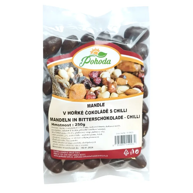 Mandle v hořké čokoládě s chilli, 250 g