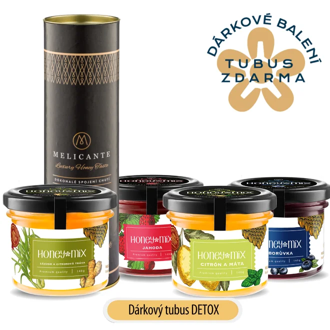4 x 140 g Darčekové balenie ochutených medov v tubuse (detox)