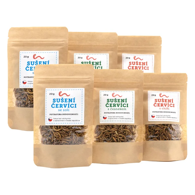 6 x 20 g Balenie sušených červíkov (MIX príchutí)