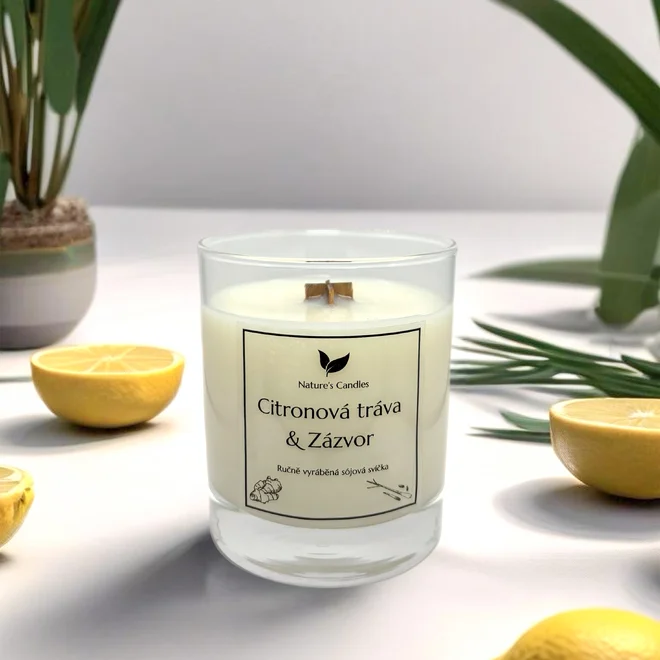 180 g Handmade sójová sviečka s dreveným knôtom "Citrónová tráva & Zázvor"