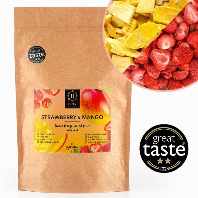 Mrazem sušená směs ovoce - jahoda a mango