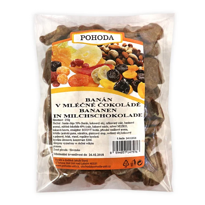 Banán v mléčné čokoládě, 250 g