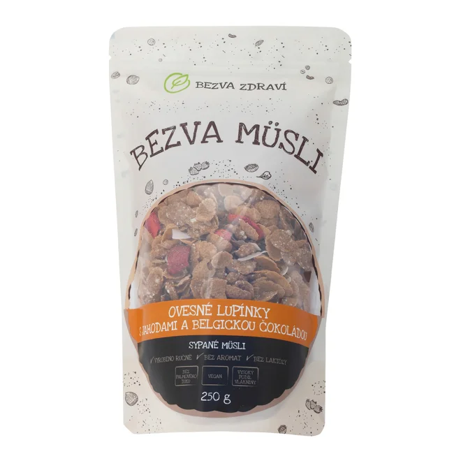 Ovesné lupínky s jahodami a belgickou čokoládou (250 g)