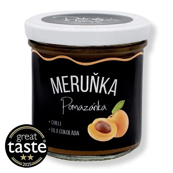 Meruňka - bílá čokoláda, růžový pepř, chilli