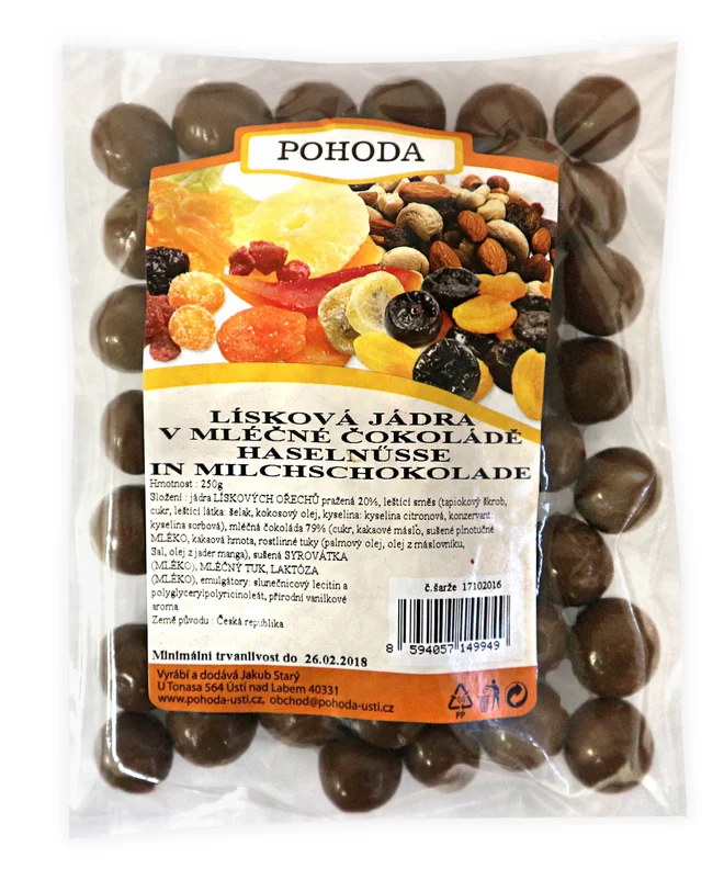 250 g Lieskové jadrá v mliečnej čokoláde