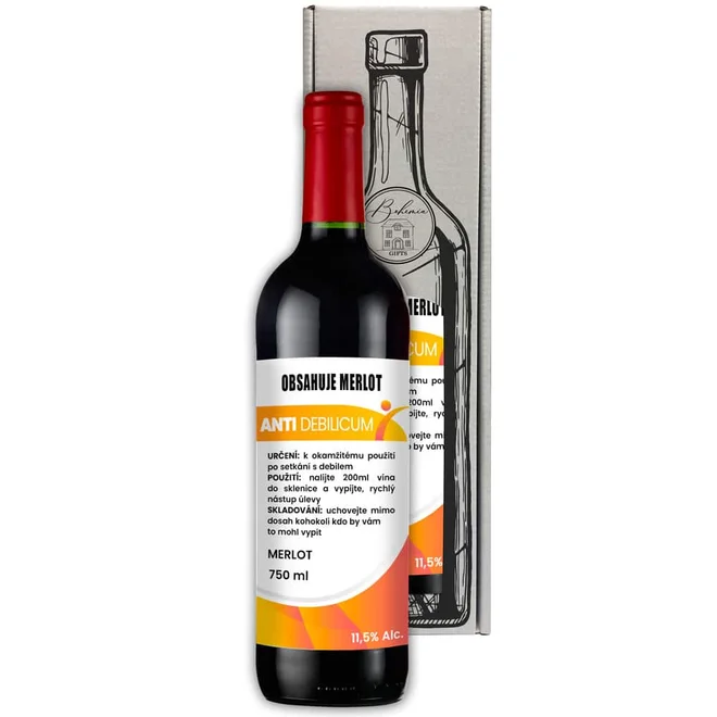 0,75 l Červené víno „Anti debilicum“ (Merlot)
