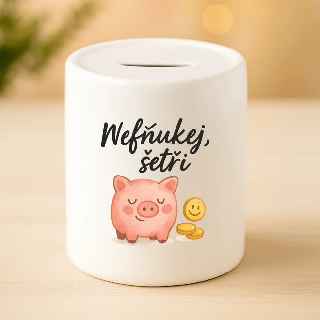 Keramická pokladnička - Nefňukej, šetři