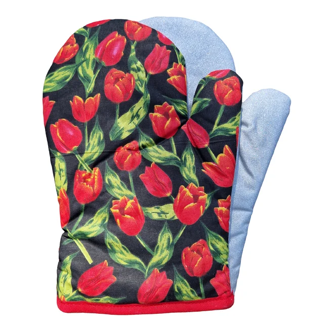 Textilní chňapky 2 ks - tulipán na černé