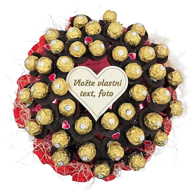 Sladká kytice z bonbonů Ferrero Rocher, velká, v červené manžetě