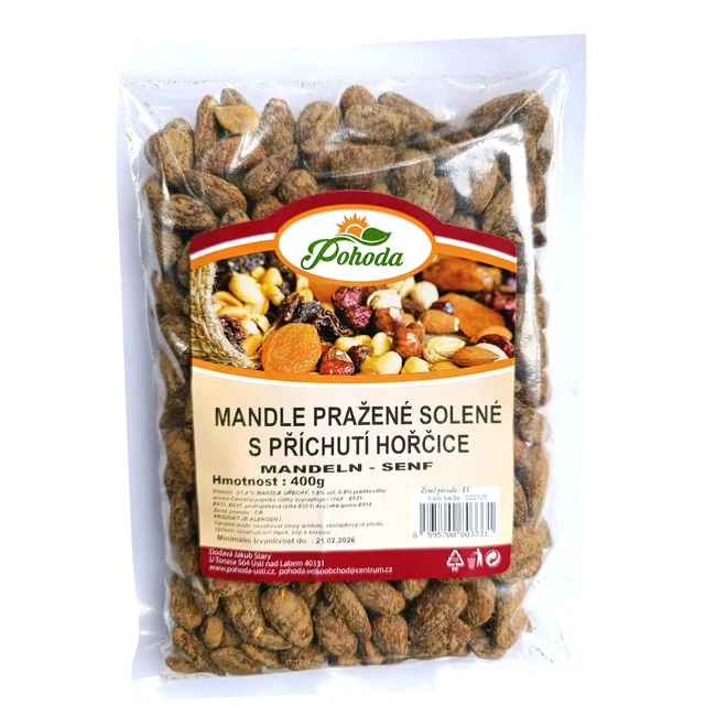 Mandle pražené solené s příchutí hořčice, 400 g