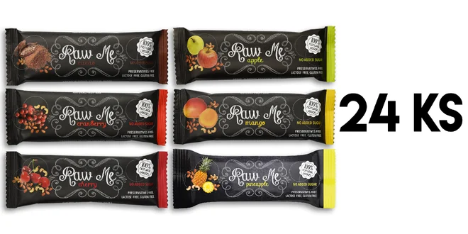 24 x 45 g Balenie ovocno-orechových tyčiniek značky Raw me (MIX 6 príchutí)
