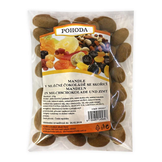 Mandle se skořicí v mléčné čokoládě, 250 g