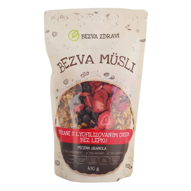 Bezlepkové Bezva müsli "Spékané s lyofilizovaným ovocem" (450 g)