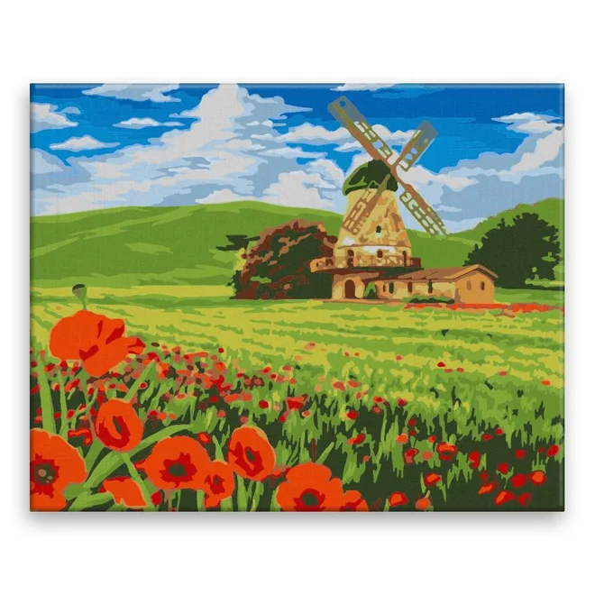 Kouzelný mlýn v poli máků 50 × 40 cm