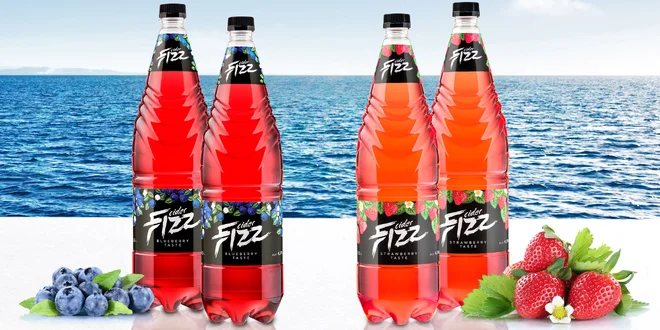 Fizz cider s příchutí jahody nebo borůvky