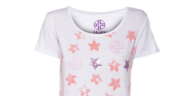 Dámské světle růžové tričko Hope s potiskem a flitry