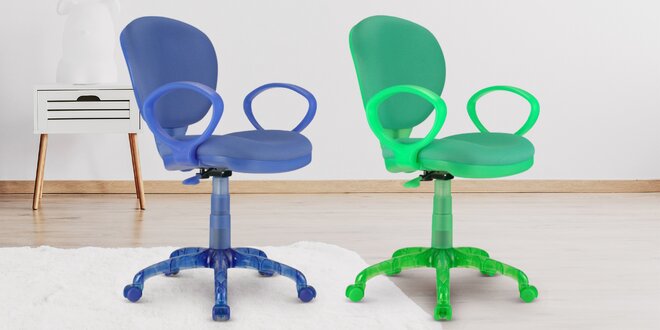 Dětská otočná židle v modré nebo zelené barvě