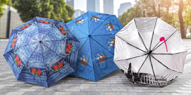 Vystřelovací deštníky s motivem riflí či měst