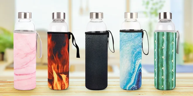Skleněná láhev s neoprenovým obalem v 7 designech