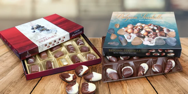 Lahodné čokoládové mořské plody a pralinky
