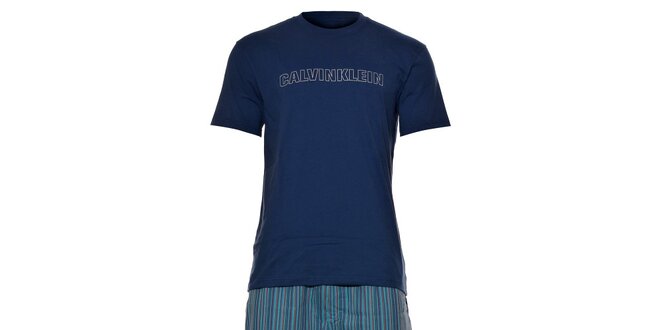 Pánské světle modré pyžamo Calvin Klein s dlouhými kalhotami