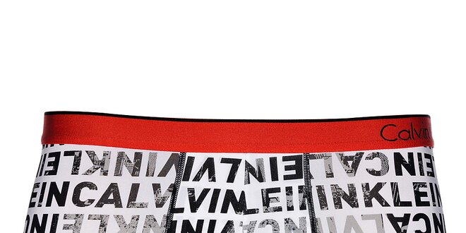 Pánské černobílé boxerky Calvin Klein s červenou gumou