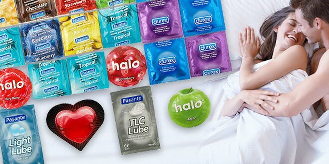 Vášnivý balíček kondomů Durex a Pasante