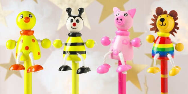 Dřevěné tužky pro děti: prasátko, včelka i myš