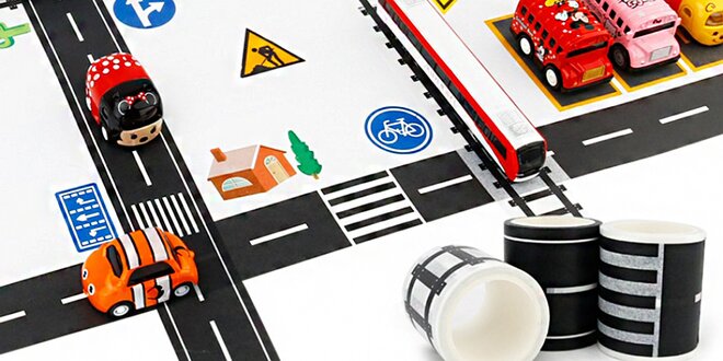 Washi pásky a nálepky: dopravní síť pro vaše autíčka