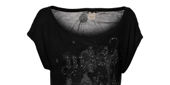 Dámské černé rockové tričko Miss Sixty s glitry a potiskem