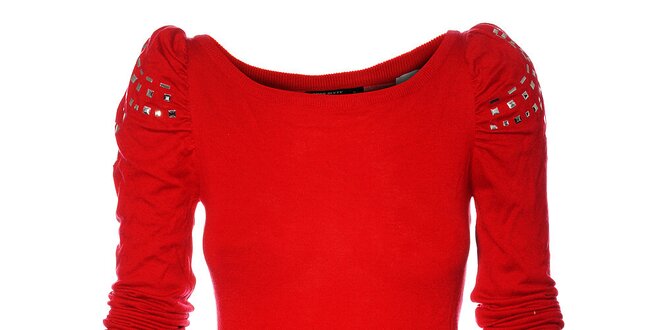 Červený svetr Miss Sixty s kovovými aplikacemi na ramenou