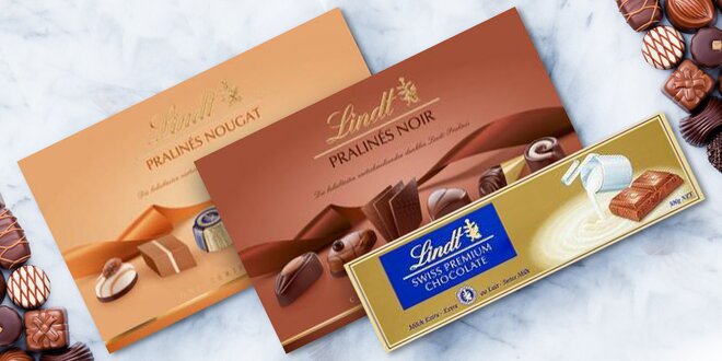 Luxusní čokolády a bonboniéry Lindt různých druhů