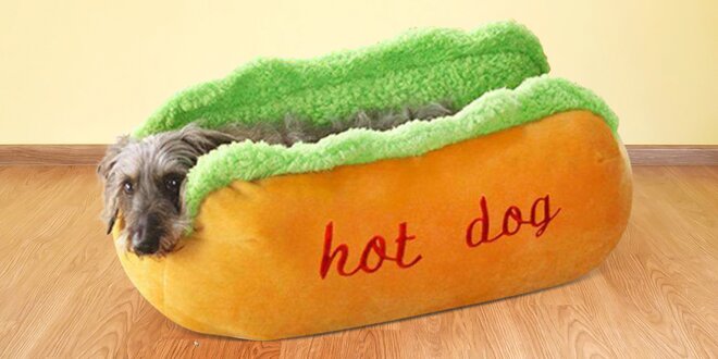 Měkoučký pelíšek ve tvaru hot dogu pro mazlíčky